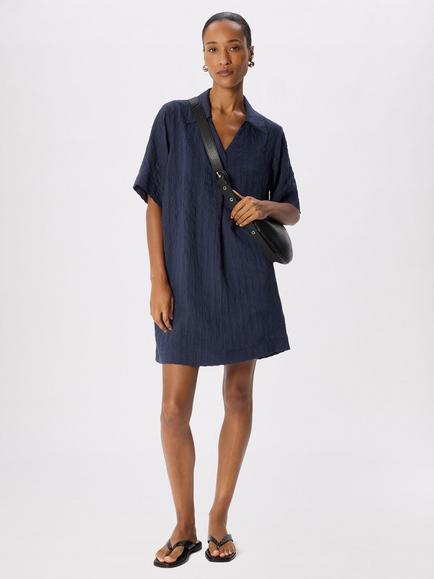 Whistles Textured Relaxed Mini Dress, Navy, Navy
