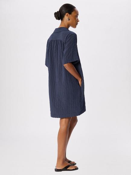 Whistles Textured Relaxed Mini Dress, Navy - view 2, Navy