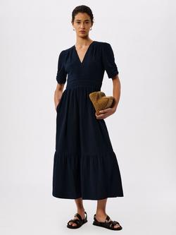 Whistles V-Neck Textured Midi Dress, Navy, Navy