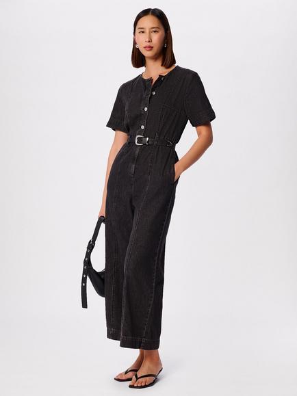 Whistles Button Down Utility Jumpsuit, Ivory, Washed Black