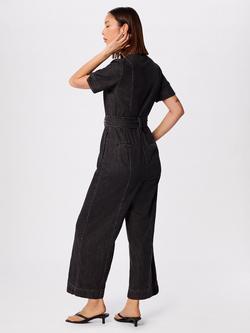 Whistles Button Down Utility Jumpsuit, Ivory - view 2, Washed Black
