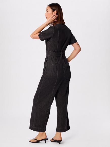 Whistles Button Down Utility Jumpsuit, Ivory - view 2, Washed Black