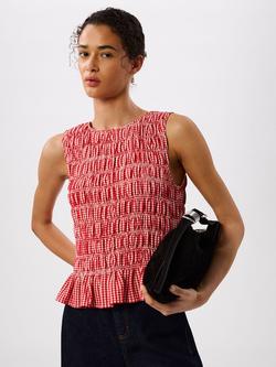Whistles Gingham Shirred Top, Red/White, Red/White