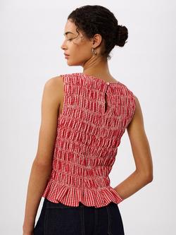 Whistles Gingham Shirred Top, Red/White - view 2, Red/White