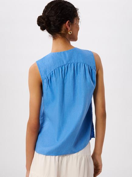 Whistles Laura Pure Linen Vest Top - view 2, Blue