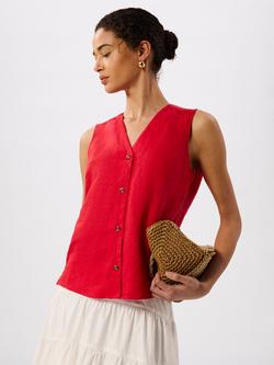 Whistles Laura Pure Linen Vest Top, Red