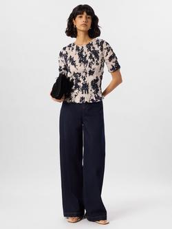 Whistles Shadow Floral Shirred Top, Ivory/Multi, Ivory/Multi