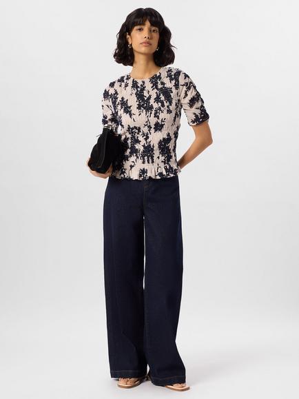 Whistles Shadow Floral Shirred Top, Ivory/Multi, Ivory/Multi