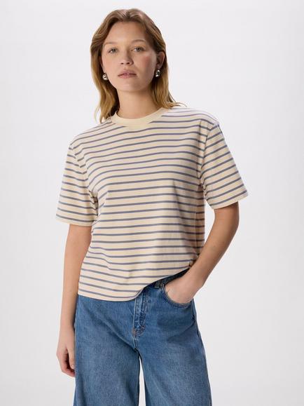 Whistles Stripe Relaxed T-Shirt, Blue/Cream