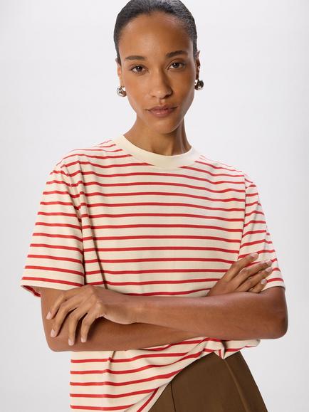 Whistles Stripe Relaxed T-Shirt, Red/Cream