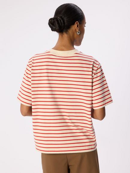 Whistles Stripe Relaxed T-Shirt - view 2, Red/Cream