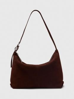 Whistles Ring Detail Pure Suede Shoulder Bag, Chocolate, Chocolate