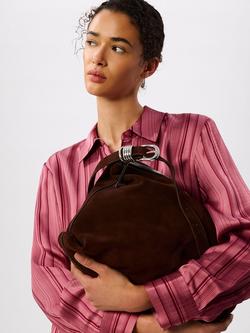 Whistles Ring Detail Pure Suede Shoulder Bag, Chocolate - view 2, Chocolate