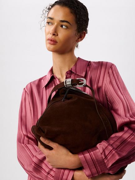 Whistles Ring Detail Pure Suede Shoulder Bag, Chocolate - view 2, Chocolate