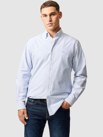 Rodd & Gunn Textured Look Regimental Stripe Shirt, Chambray, Chambray