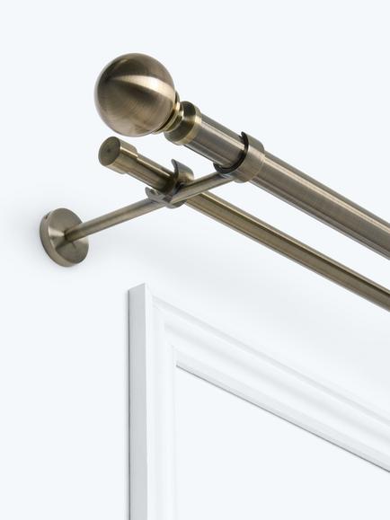John Lewis Eyelet Fixed Double Curtain Pole Kit with Stud & Ball Finials, Dia.19mm and 28mm, Antique Brass