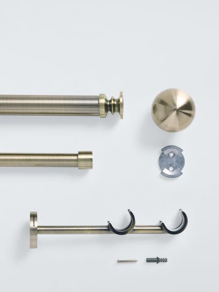 John Lewis Eyelet Fixed Double Curtain Pole Kit with Stud & Ball Finials, Dia.19mm and 28mm - view 2, Antique Brass