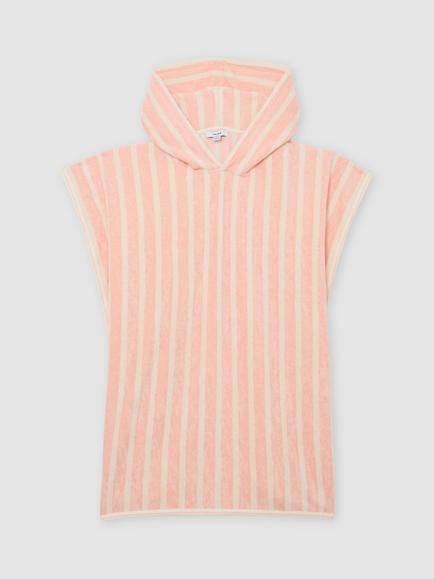 Reiss Kids' Dune Towelling Robe, Pink/Cream, Pink/Cream