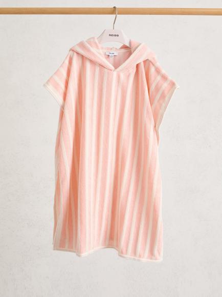 Reiss Kids' Dune Towelling Robe, Pink/Cream - view 2, Pink/Cream