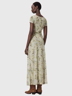 AllSaints Gabby Floral Mesh Overlay Maxi Dress, Carmel Stem Green - view 2, Carmel Stem Green