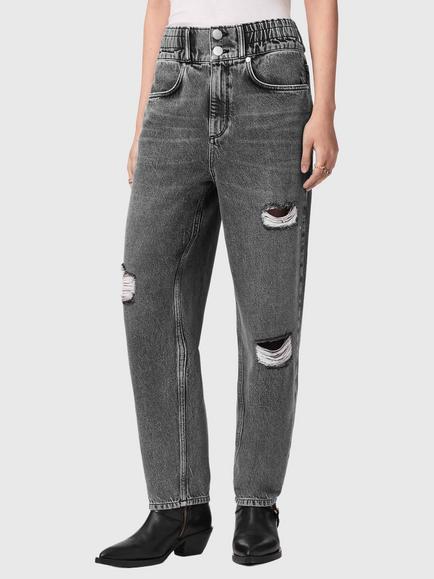 AllSaints Daisy Distressed Tapered Jeans, Washed Grey, Washed Grey