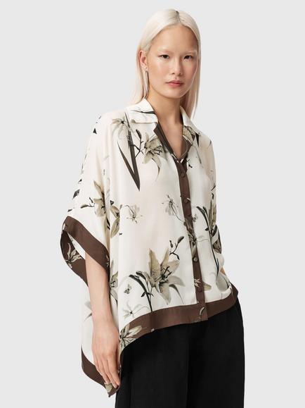 AllSaints Floral Relaxed Kimono Shirt, White, White