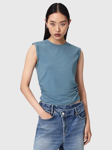 AllSaints West Slim Fit Sleeveless Top, Blue