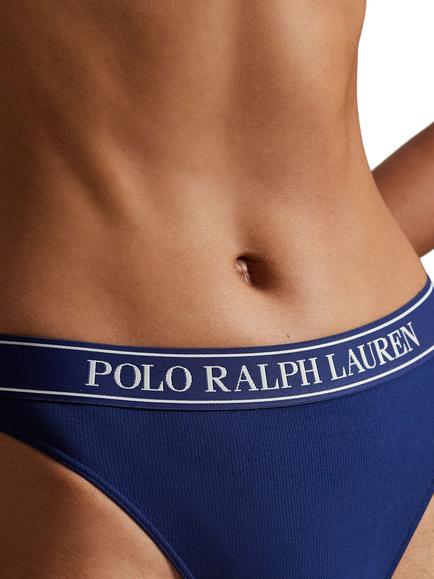 Polo Ralph Lauren Essentials Logo Band Bikini Knickers, Pack of 3, Navy - view 2, Navy