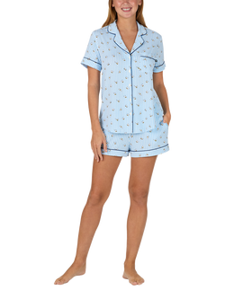 kate spade new york Bee Stripe Button Down Short Pyjama Set, Blue/Multi, Blue/Multi