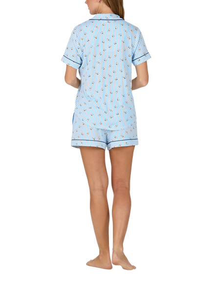 kate spade new york Bee Stripe Button Down Short Pyjama Set, Blue/Multi - view 2, Blue/Multi