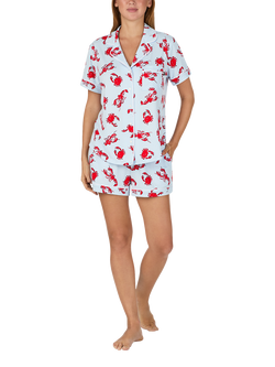 kate spade new york Crabs & Lobsters Button Down Short Pyjama Set, Blue/Red, Blue/Red