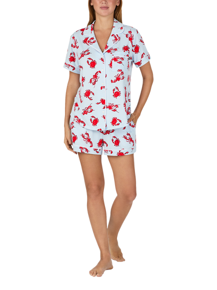 kate spade new york Crabs & Lobsters Button Down Short Pyjama Set, Blue/Red, Blue/Red