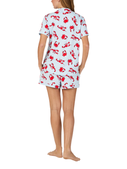 kate spade new york Crabs & Lobsters Button Down Short Pyjama Set, Blue/Red - view 2, Blue/Red