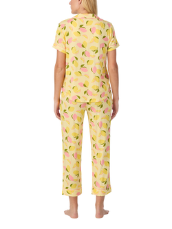 kate spade new york Lemon Party Button Down Cropped Pyjama Set, Yellow/Pink - view 2, Yellow/Pink