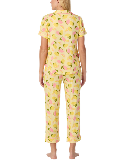 kate spade new york Lemon Party Button Down Cropped Pyjama Set, Yellow/Pink - view 2, Yellow/Pink