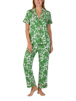 kate spade new york Floral Grove Button Down Long Pyjama Set, White/Green, White/Green