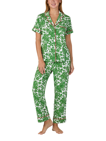 kate spade new york Floral Grove Button Down Long Pyjama Set, White/Green, White/Green