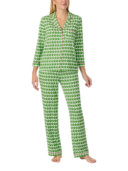kate spade new york Llamas Button Down Long Pyjama Set, Green/Cream, Green/Cream