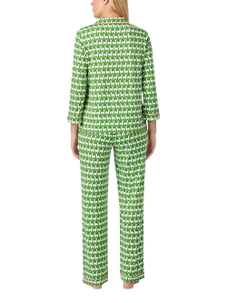 kate spade new york Llamas Button Down Long Pyjama Set, Green/Cream - view 2, Green/Cream