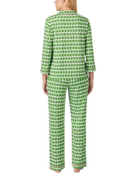 kate spade new york Llamas Button Down Long Pyjama Set, Green/Cream - view 2, Green/Cream