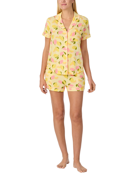 kate spade new york Lemon Party Button Down Short Pyjama Set, Yellow/Pink, Yellow/Pink
