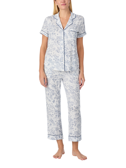 kate spade new york Classic Toile Button Down Cropped Pyjama Set, Blue/White, Blue/White