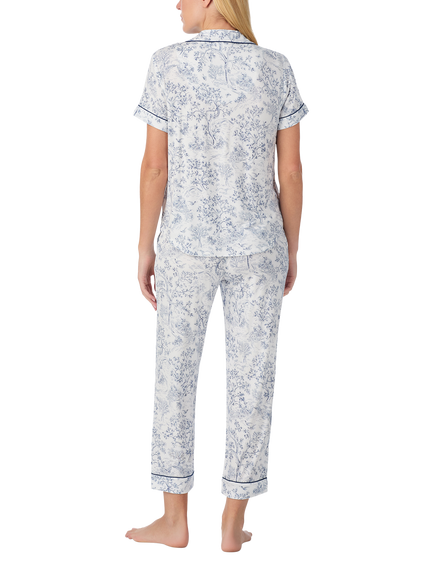 kate spade new york Classic Toile Button Down Cropped Pyjama Set, Blue/White - view 2, Blue/White