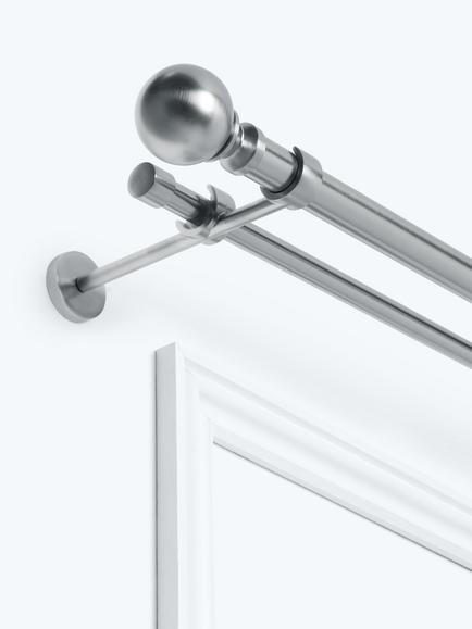 John Lewis Eyelet Fixed Double Curtain Pole Kit with Stud & Ball Finials, Dia.19mm and 28mm, Brushed Nickel