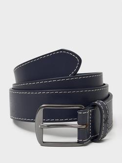 Crew Clothing Contrast Stitch Leather Belt, Navy Blue, Navy Blue