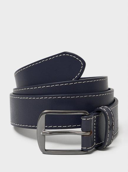 Crew Clothing Contrast Stitch Leather Belt, Navy Blue, Navy Blue