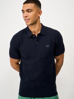 Crew Clothing Herringbone Knitted Short Sleeve Polo Shirt, Navy Blue, Navy Blue