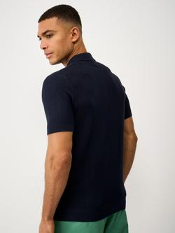 Crew Clothing Herringbone Knitted Short Sleeve Polo Shirt, Navy Blue - view 2, Navy Blue