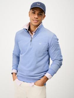 Crew Clothing Birdseye Half Zip Jumper, Bright Blue