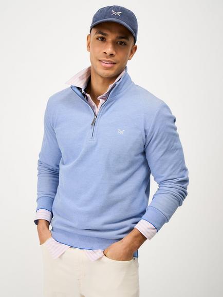 Crew Clothing Birdseye Half Zip Jumper, Bright Blue